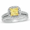 Thumbnail Image 1 of 2 CT. T.W. Certified Yellow Princess-Cut Diamond Frame Bridal Set in 18K White Gold (M/SI2)