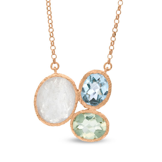 Piara™ Multi-Gemstone Necklace in Sterling Silver with 18K Rose Gold Plate - 17.50"