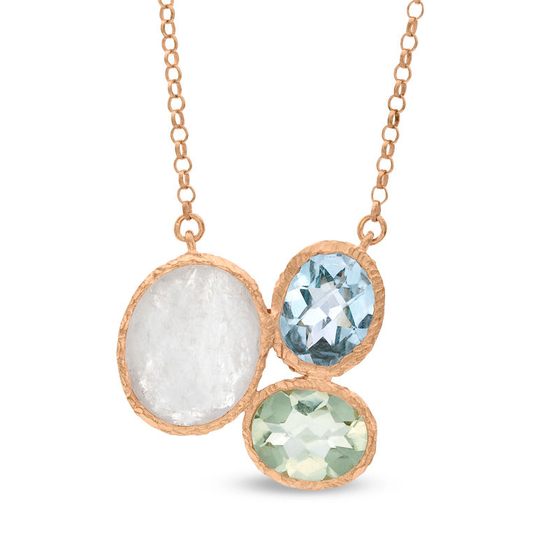 Main Image 1 of Piara™ Multi-Gemstone Necklace in Sterling Silver with 18K Rose Gold Plate - 17.50"