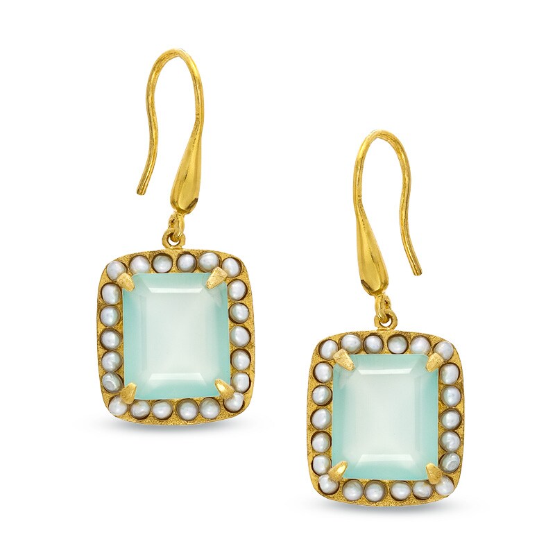 Main Image 1 of Piara™ Rectangular Green Chalcedony Drop Earrings in Sterling Silver with 18K Gold Plate