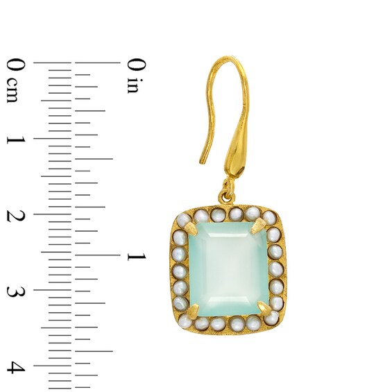 Piaraâ¢ Rectangular Green Chalcedony Drop Earrings in Sterling Silver with 18K Gold Plate