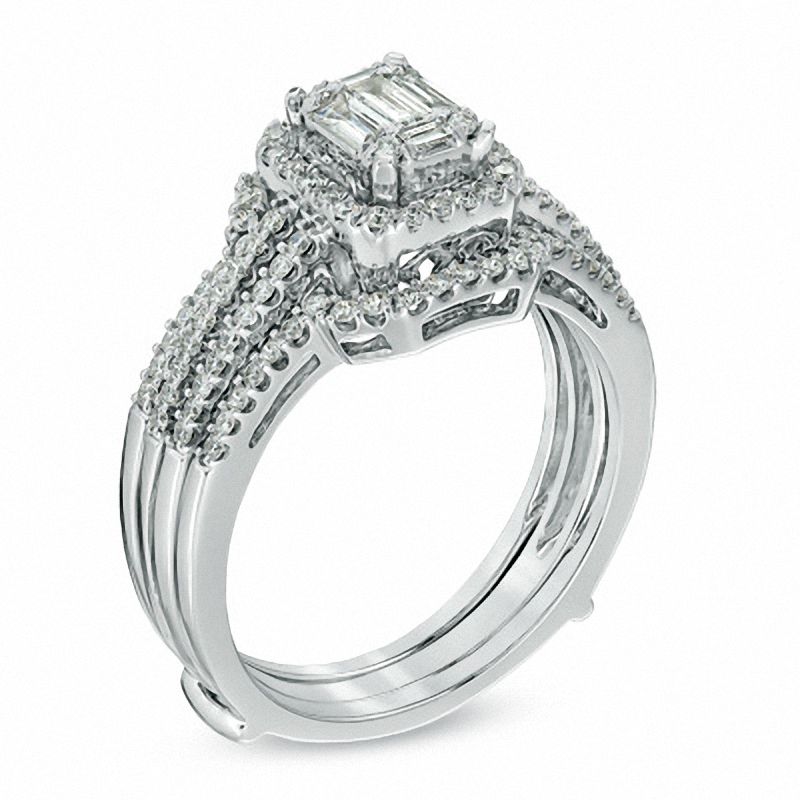 Main Image 2 of 3/4 CT. T.W. Multi-Baguette Composite Diamond Frame Bridal Set in 14K White Gold