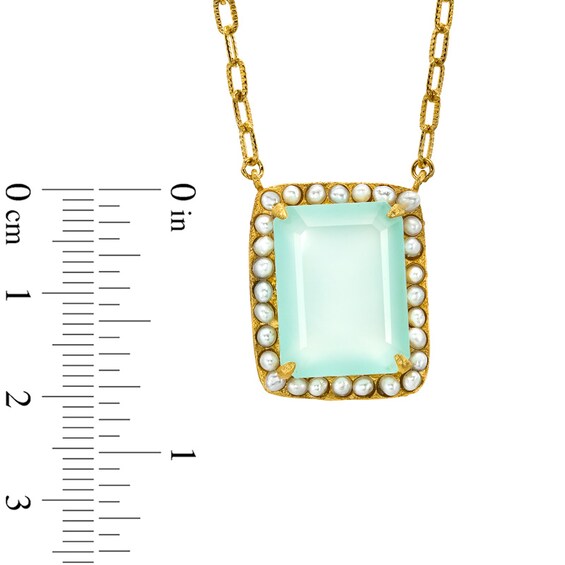 Piaraâ¢ Rectangular Green Chalcedony Pendant in Sterling Silver with 18K Gold Plate - 17.5"