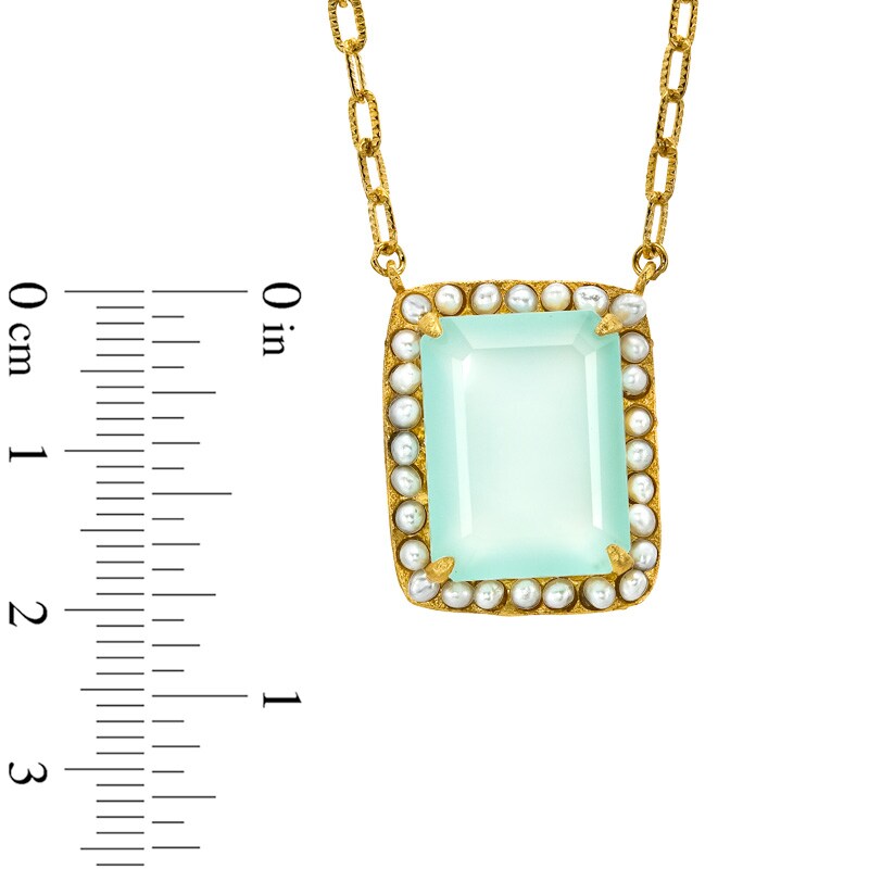 Piara™ Rectangular Green Chalcedony Pendant in Sterling Silver with 18K Gold Plate - 17.5"