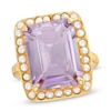 Thumbnail Image 0 of Piara™ Rectangular Amethyst and Cultured Freshwater Pearl Ring in Sterling Silver with 18K Gold Plate