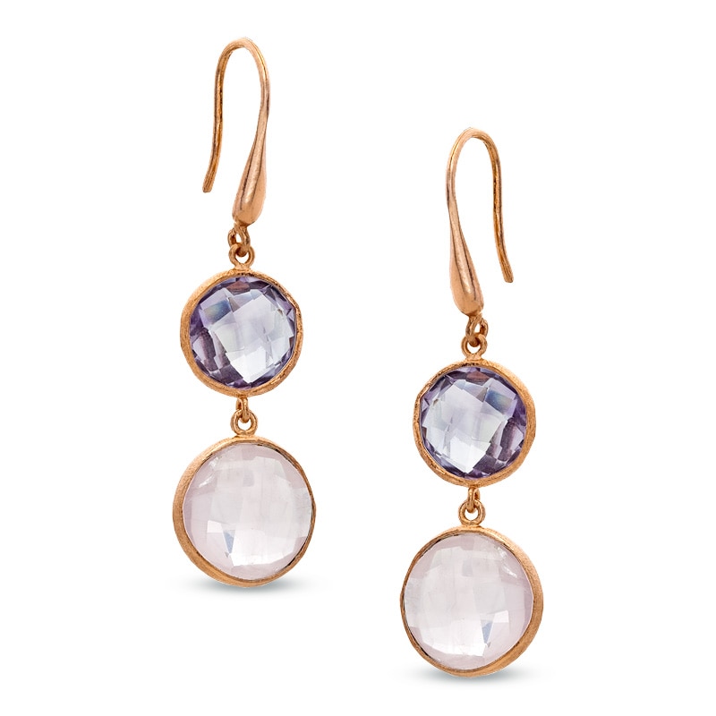 Main Image 1 of Piara™ Rose Quartz and Amethyst Drop Earrings in Sterling Silver with 18K Rose Gold Plate