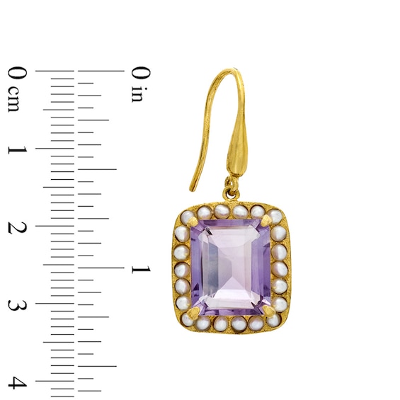 Piara™ Rectangular Amethyst and Freshwater Cultured Pearl Drop Earrings in Sterling Silver with 18K Gold Plate