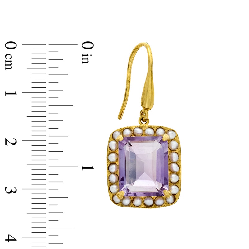 Main Image 2 of Piara™ Rectangular Amethyst and Freshwater Cultured Pearl Drop Earrings in Sterling Silver with 18K Gold Plate