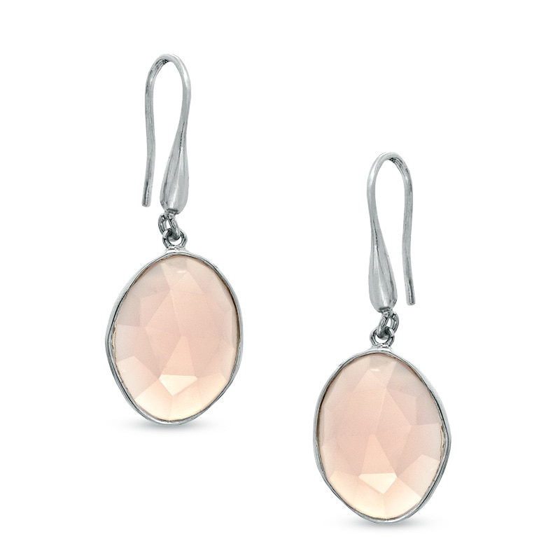 Main Image 1 of Piara™ Oval Pink Chalcedony Drop Earrings in Sterling Silver