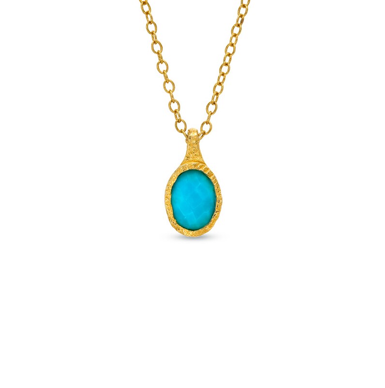 Main Image 1 of Piara™ Oval Turquoise Pendant in Sterling Silver with 18K Gold Plate - 17.5"