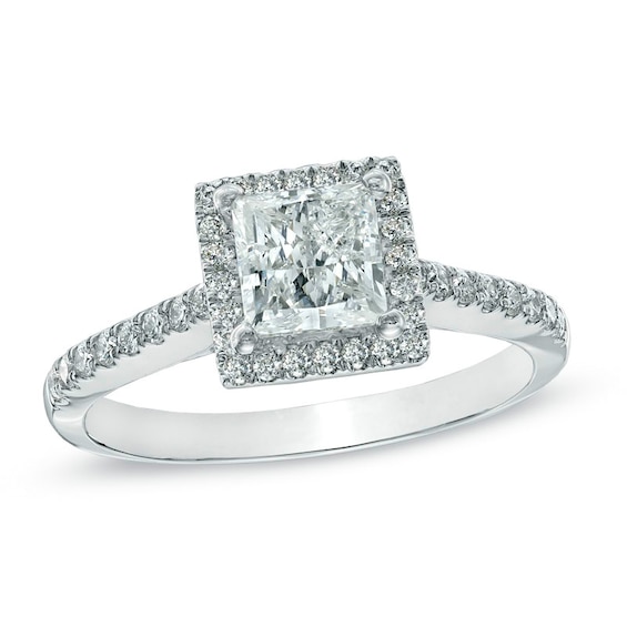 1-1/3 CT. T.w. Certified Princess-Cut Diamond Frame Engagement Ring in 14K White Gold (I/I1)
