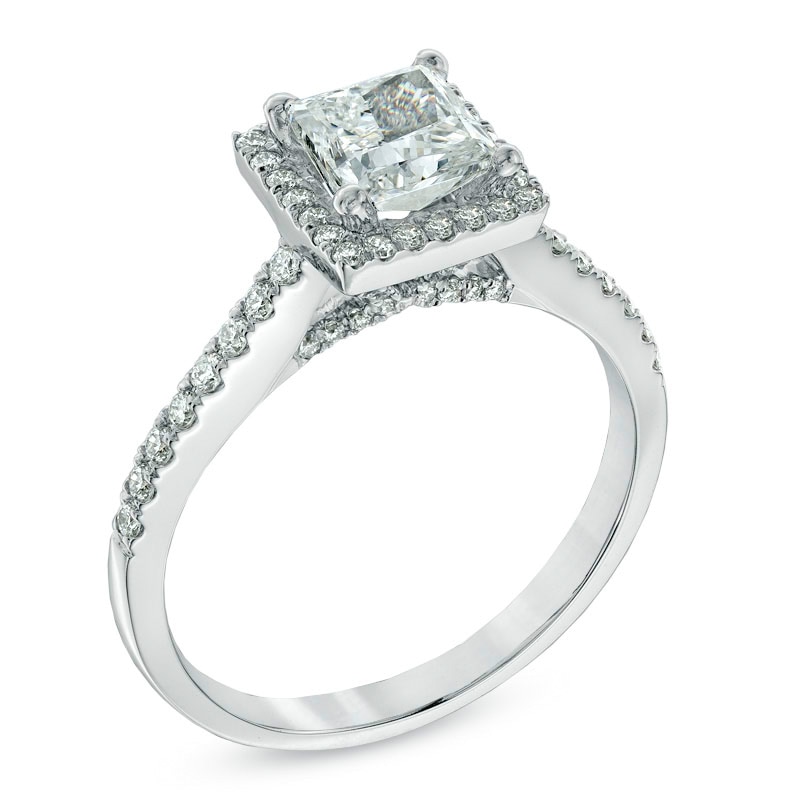 Main Image 2 of 1-1/3 CT. T.W. Certified Princess-Cut Diamond Frame Engagement Ring in 14K White Gold (I/I1)
