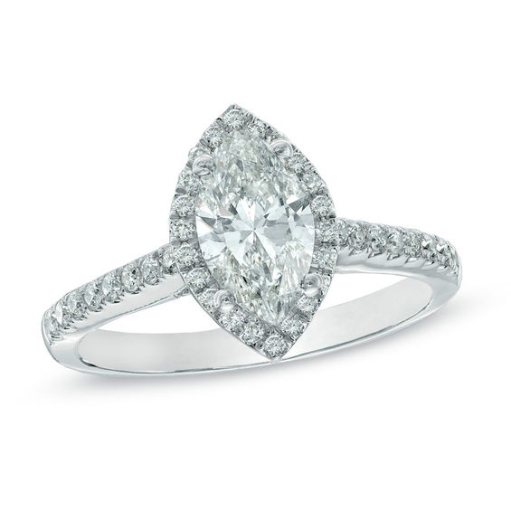 1-1/3 CT. T.w. Certified Marquise Diamond Frame Engagement Ring in 14K White Gold (I/I1)