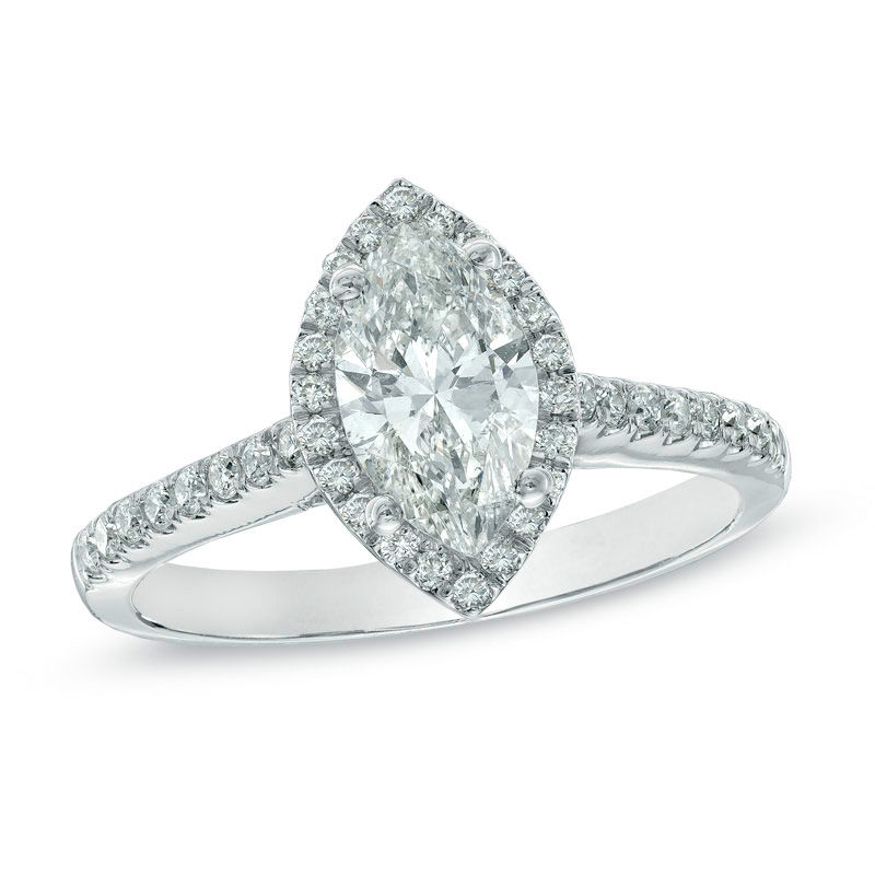 1-1/3 CT. T.W. Certified Marquise Diamond Frame Engagement Ring in 14K White Gold (I/I1)