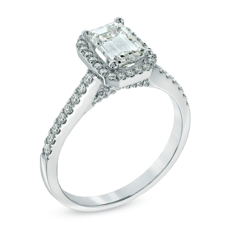 1-1/3 CT. T.W. Certified Emerald-Cut Diamond Frame Engagement Ring in 14K White Gold (I/I1)