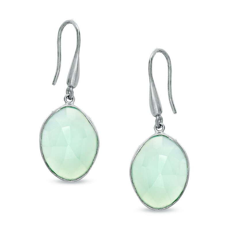 Main Image 1 of Piara™ Oval Green Chalcedony Drop Earrings in Sterling Silver