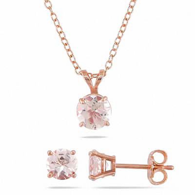 Morganite Pendant and Earrings Set in 