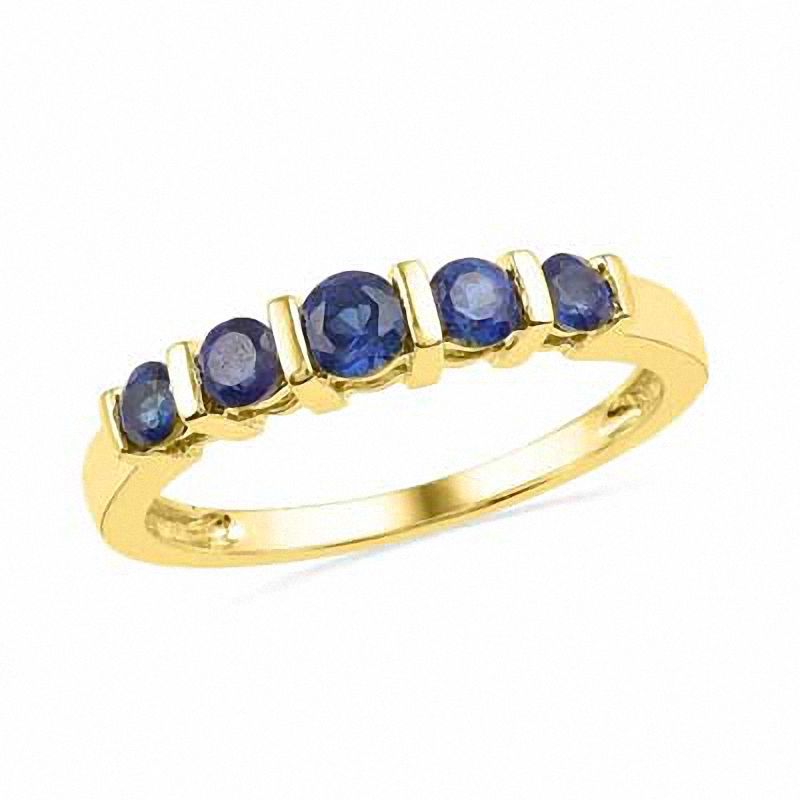 Main Image 1 of Lab-Created Blue Sapphire Five Stone Anniversary Band in 10K Gold