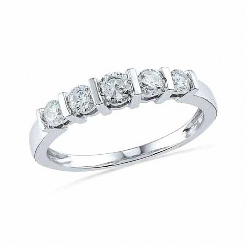 Lab-Created White Sapphire Five Stone Anniversary Band in 10K White Gold