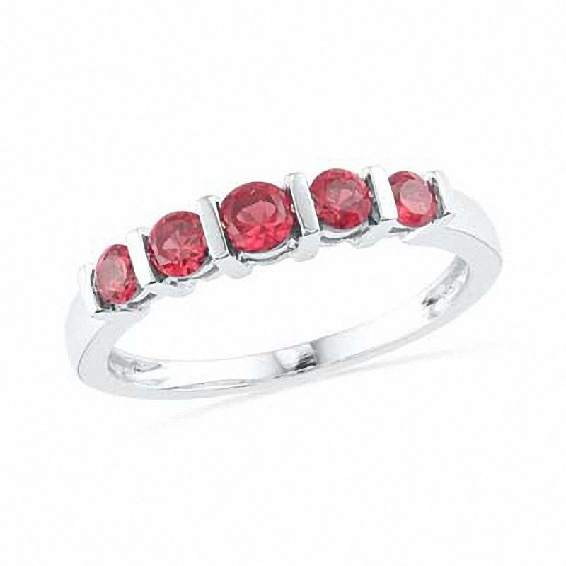 Main Image 1 of Lab-Created Ruby Five Stone Anniversary Band in 10K White Gold