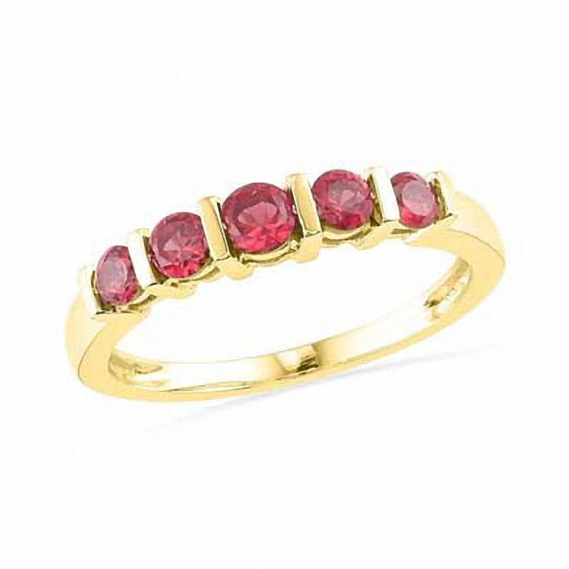 Lab-Created Ruby Five Stone Anniversary Band in 10K Gold | Zales