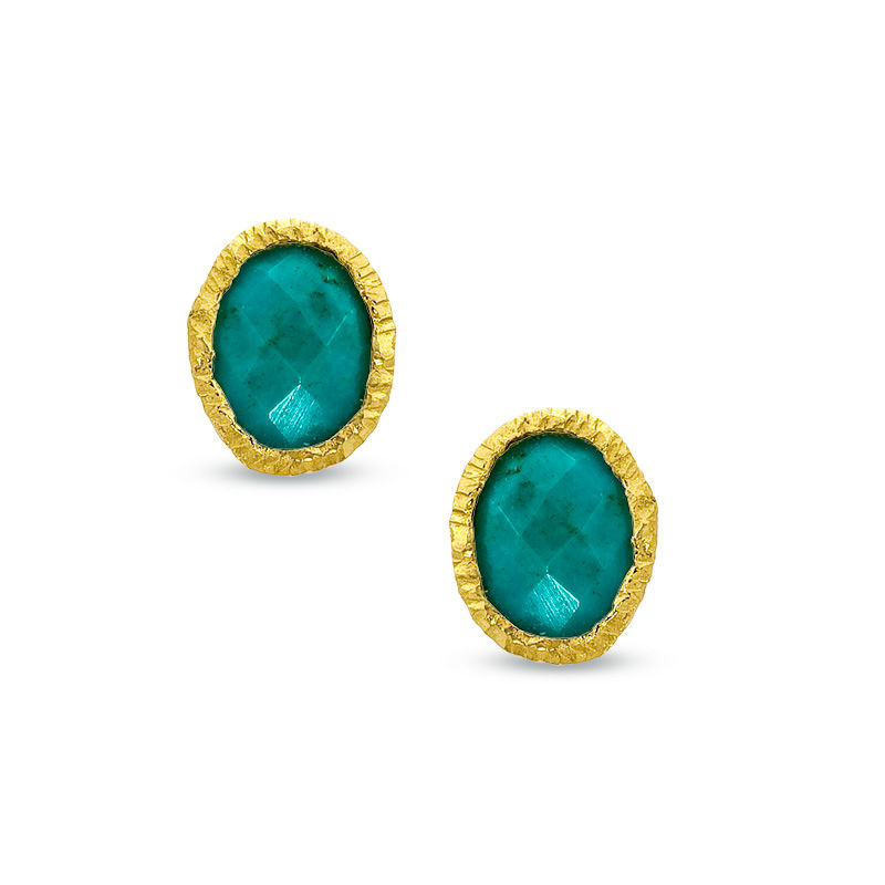 Main Image 1 of Piara™ Oval Turquoise Hammered Stud Earrings in Sterling Silver with 18K Gold Plate