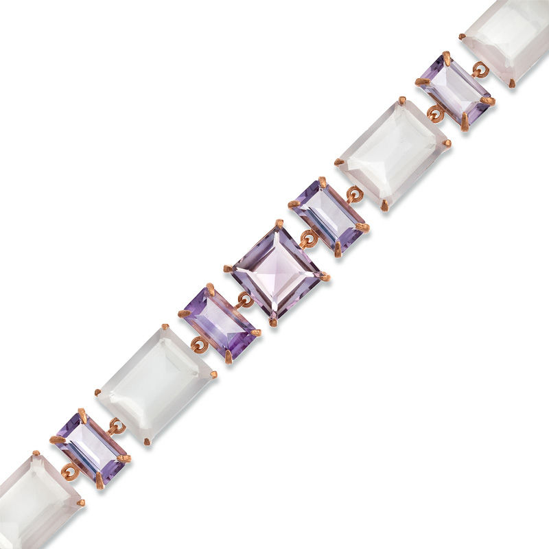 Main Image 1 of Piara™ Amethyst and Rose Quartz Bracelet in Sterling Silver with 18K Rose Gold Plate