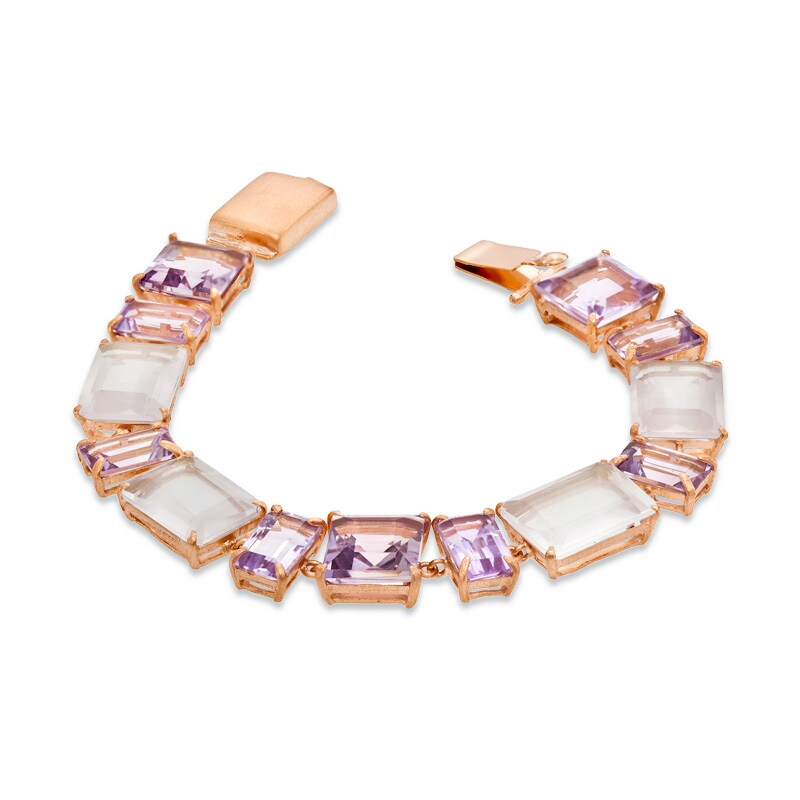 Main Image 2 of Piara™ Amethyst and Rose Quartz Bracelet in Sterling Silver with 18K Rose Gold Plate