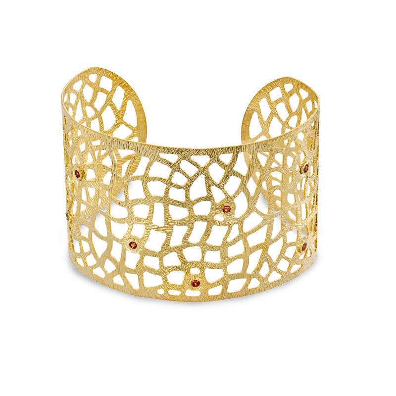 Main Image 1 of Piara™ Garnet Filigree Cuff Bracelet in Sterling Silver with 18K Gold Plate