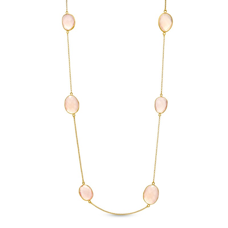 Main Image 1 of Piara™ Pink Chalcedony Necklace in Sterling Silver with 18K Gold Plate - 35.25"