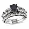 Thumbnail Image 1 of 1-3/8 CT. T.W. Black Diamond Vintage-Style Bridal Set in 10K White Gold
