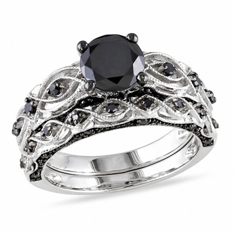 1 3 8 CT T W Enhanced Black Diamond  Vintage  Style Bridal 