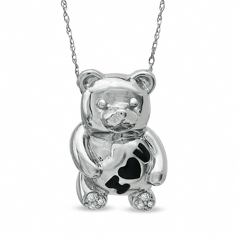 Main Image 1 of Diamond Accent &quot;I Heart U&quot; Teddy Bear Pendant in 10K White Gold