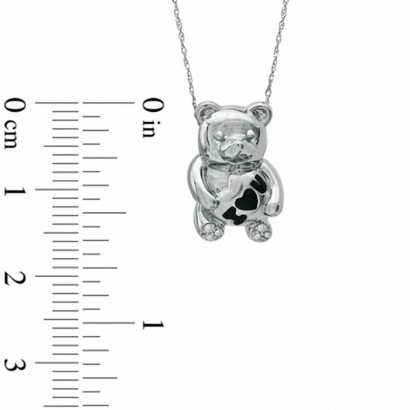 Diamond Accent "I Heart U" Teddy Bear Pendant in 10K White Gold