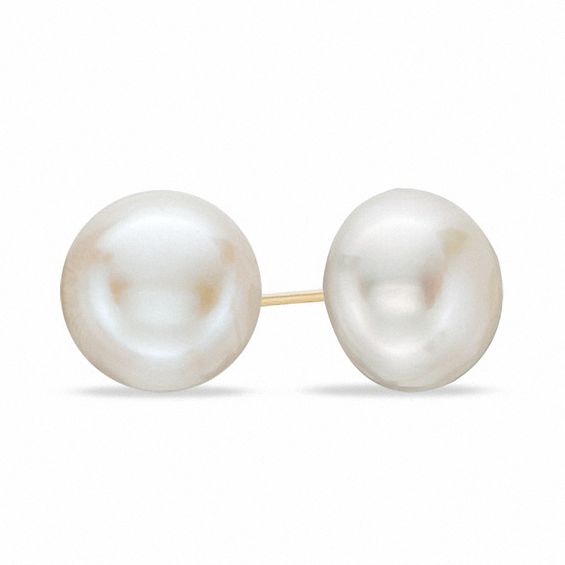 11.0 - 12.0mm Button Cultured Freshwater Pearl Stud Earrings in 14K Gold 11.0 - 12.0mm Button Cultured Freshwater Pearl Stud Earrings in 14K Gold