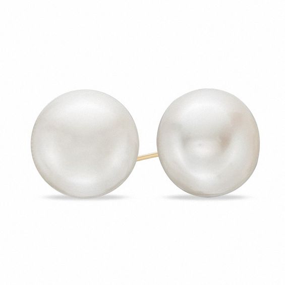 12.0 - 14.0mm Button Cultured Freshwater Pearl Stud Earrings in 14K Gold