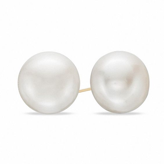 12.0 - 14.0mm Button Cultured Freshwater Pearl Stud Earrings in 14K Gold 12.0 - 14.0mm Button Cultured Freshwater Pearl Stud Earrings in 14K Gold