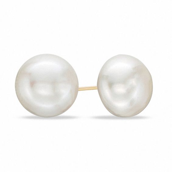 10.0 - 11.0mm Button Cultured Freshwater Pearl Stud Earrings in 14K Gold 10.0 - 11.0mm Button Cultured Freshwater Pearl Stud Earrings in 14K Gold