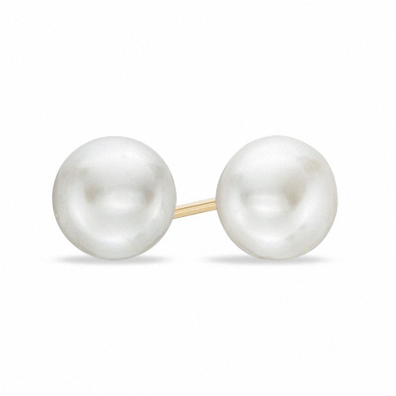 6.0 - 7.0mm Button Cultured Freshwater Pearl Stud Earrings in 14K Gold
