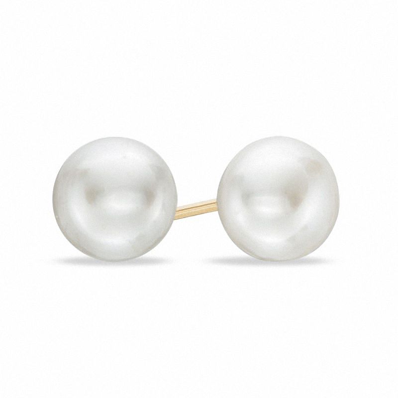Main Image 1 of 6.0-7.0mm Button Freshwater Cultured Pearl Stud Earrings in 14K Gold