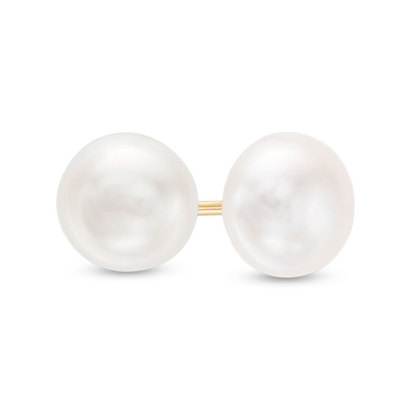 Main Image 1 of 7.0-8.0mm Button Freshwater Cultured Pearl Stud Earrings in 14K Gold