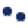 Thumbnail Image 1 of 8.0mm Cushion-Cut Lab-Created Blue Sapphire Stud Earrings in Sterling Silver