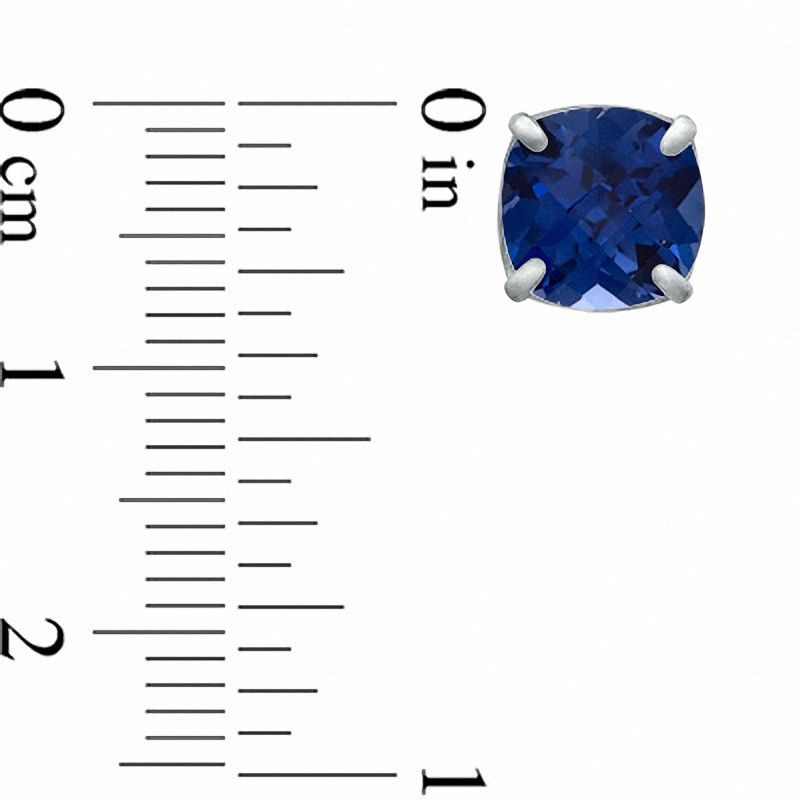 8.0mm Cushion-Cut Lab-Created Blue Sapphire Stud Earrings in Sterling Silver