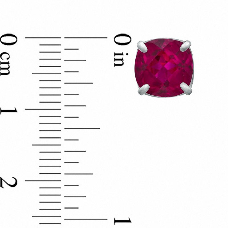 8.0mm Cushion-Cut Lab-Created Ruby Stud Earrings in Sterling Silver