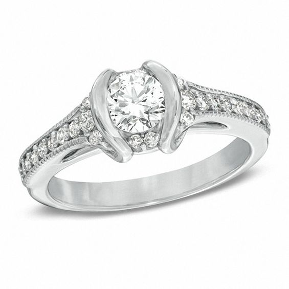 Sirena™ 7/8 CT. T.w. Diamond Vintage-Style Engagement Ring in 14K White Gold