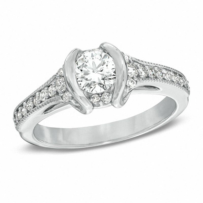 Sirena™ 7/8 CT. T.W. Diamond Vintage-Style Engagement Ring in 14K White Gold