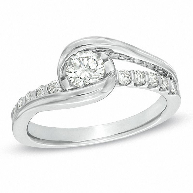 Main Image 1 of Sirena™ 5/8 CT. T.W. Diamond Bypass Engagement Ring in 14K White Gold