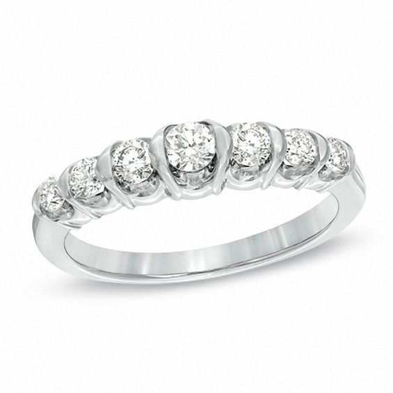 Sirenaâ¢ 1/2 CT. T.w. Diamond Seven Stone Wedding Band in 14K White Gold