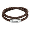 Thumbnail Image 1 of Brown Leather and Stainless Steel Double Wrap Bracelet - 16.75"