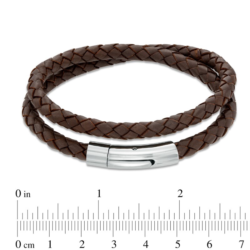 Main Image 2 of Brown Leather and Stainless Steel Double Wrap Bracelet - 16.75"